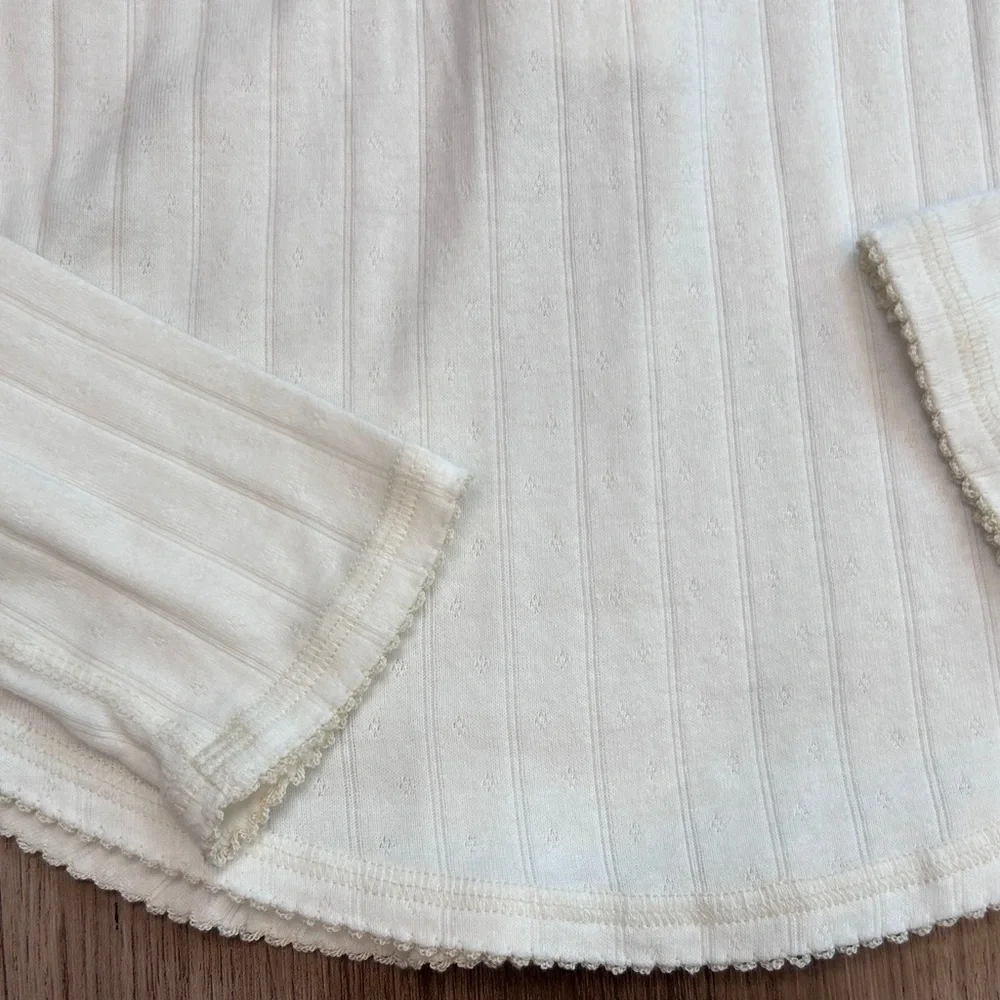 Free People Long Sleeve White Ribbed Henley Medium